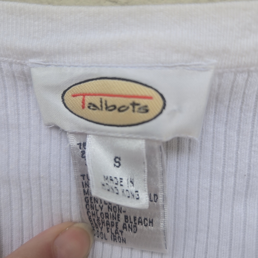 Talbots- Women's- White- Ribbed- Fitted- Long Sleeve- Polo Blouse- Size Small - Picture 3 of 5